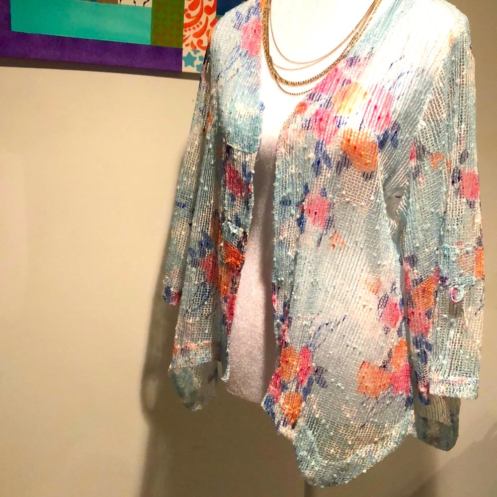 Multi color 💐🌺🌸🌻🌷mesh cover up open front pastels sequenced short